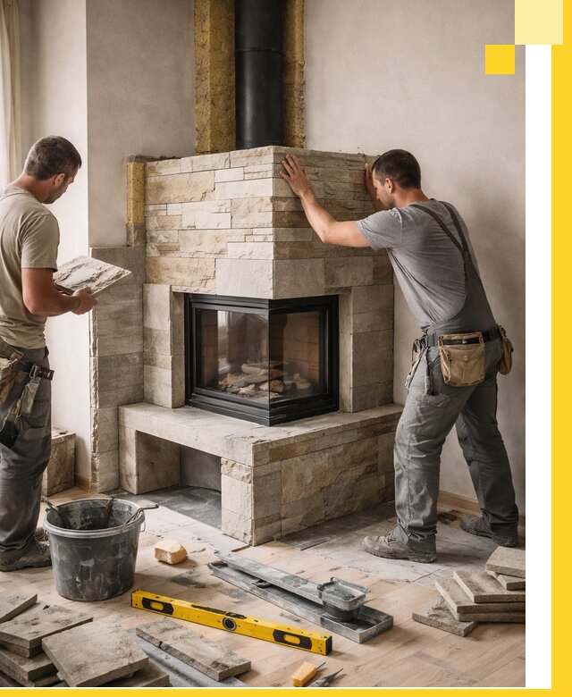 Угловые камины под ключ проект, монтаж и отделка в Нальчике