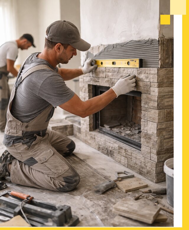 Облицовка каминов в Нальчике, монтаж и отделка натуральным камнем