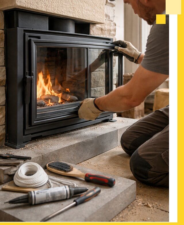 Производство, монтаж и доставка каминов со стеклом в Нальчике