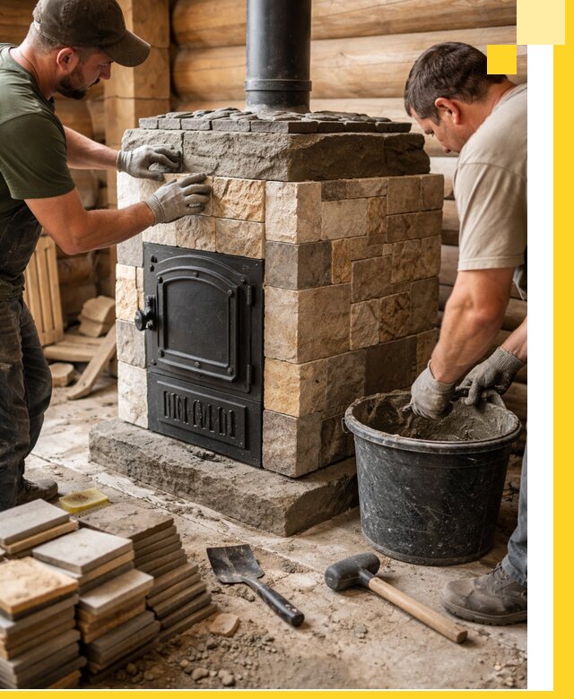 Облицовка банной печи под ключ в Нальчике: камень и плитка