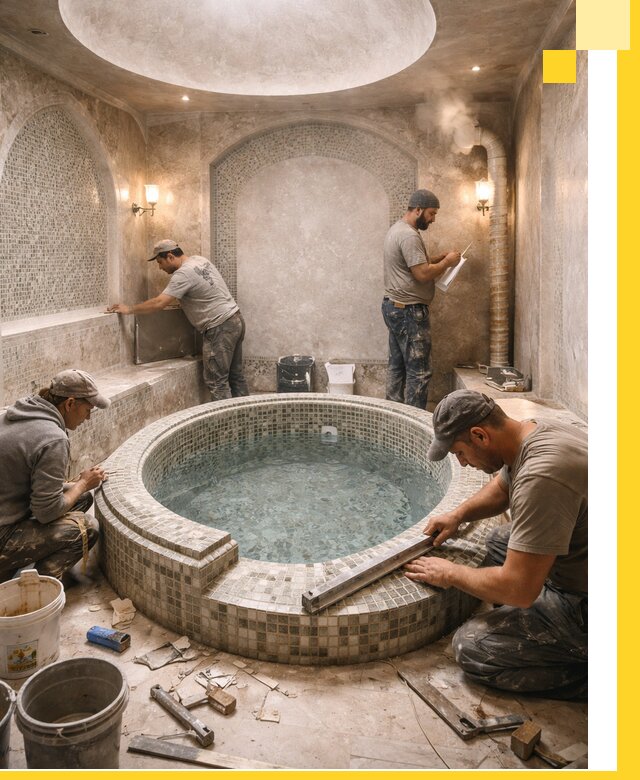 Профессиональное строительство хамама с бассейном в Нальчике под ключ