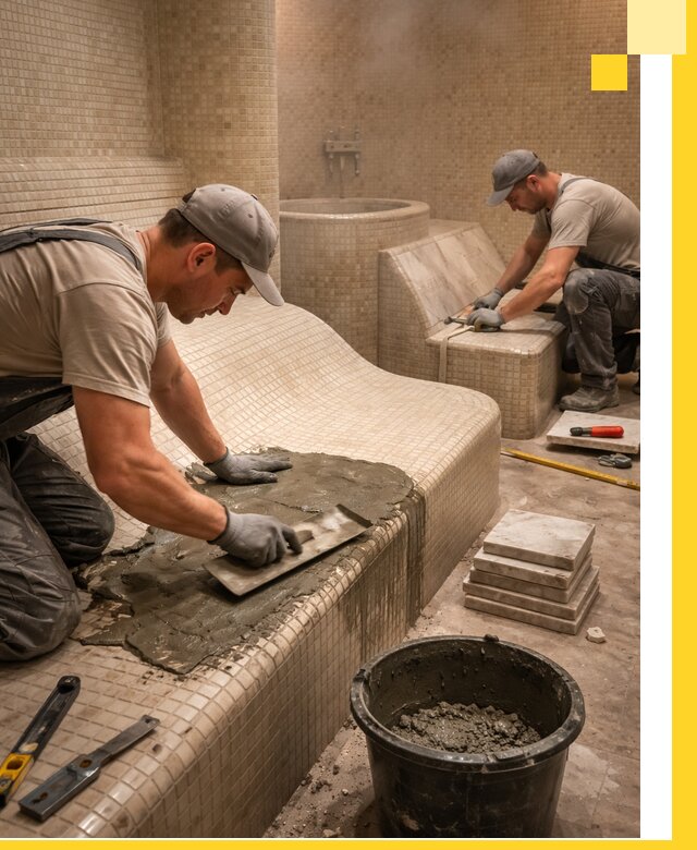 Лежаки для хамама под ключ в Нальчике, проект и монтаж