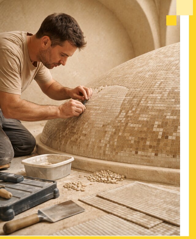 Профессиональная укладка мозаики для хамама под ключ в Нальчике